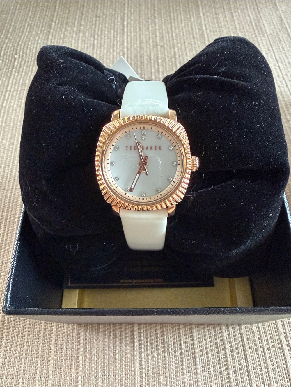 Ted Baker Cream Leather Strap Rose Gold Bezel Women's Watch